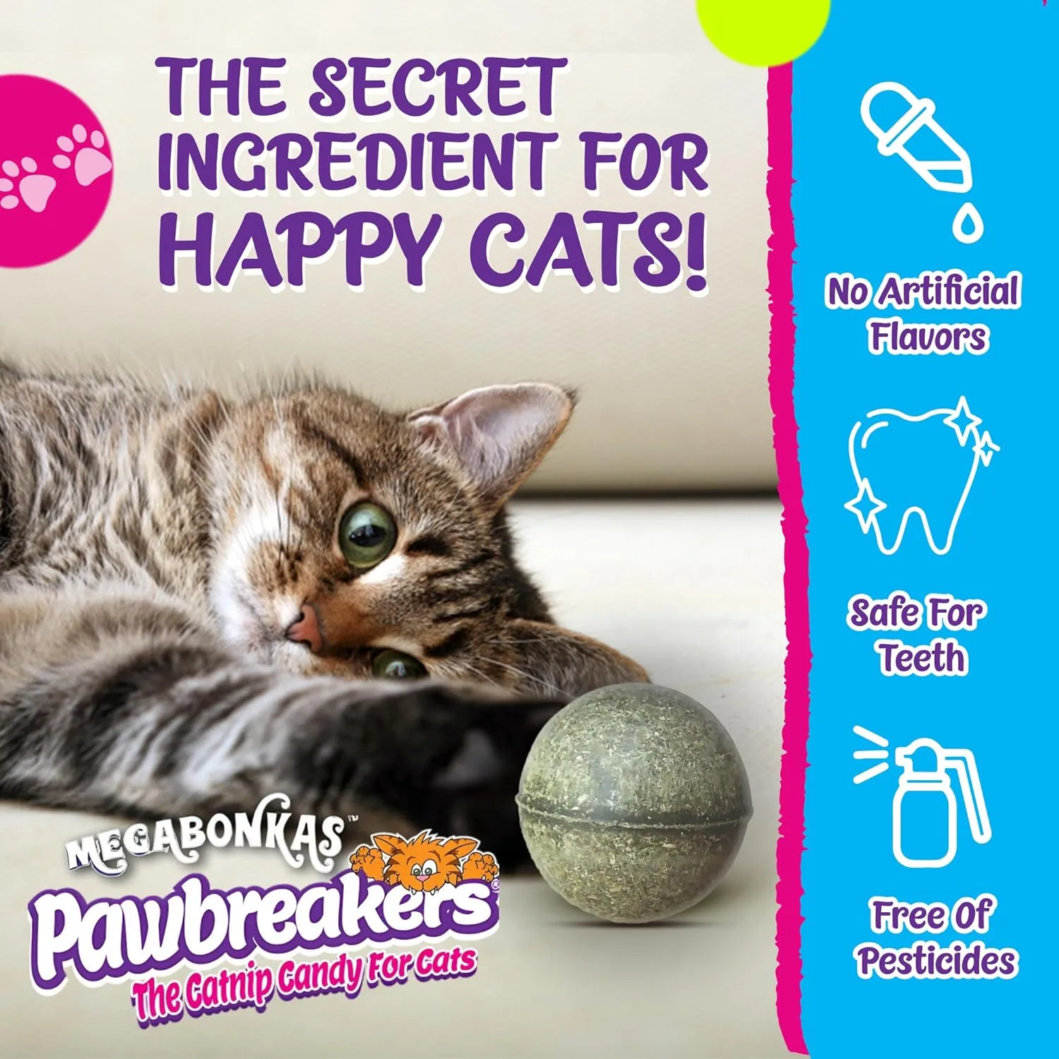 1-MegaBonkas Catnip Ball - All Natural Cat Treats & Toys, Medical Grade Catnip, Safe & Digestible, Hypoallergenic & Vegan - 3 oz, 2.25 inches Diameter, Made in USA