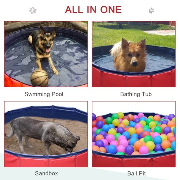 120 Cm Pet Swimming Pool, Foldable - Red