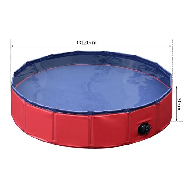 120 Cm Pet Swimming Pool, Foldable - Red