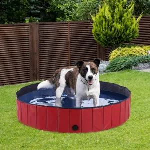 120 Cm Pet Swimming Pool, Foldable - Red