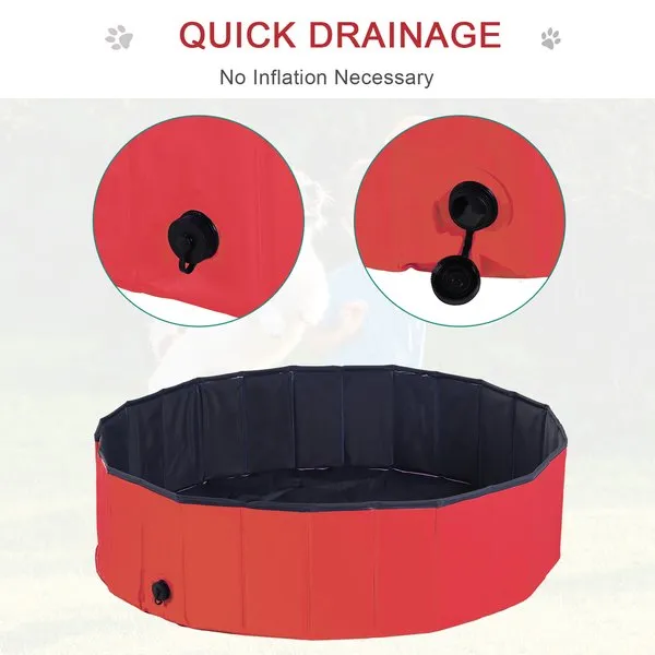 120 Cm Pet Swimming Pool, Foldable - Red