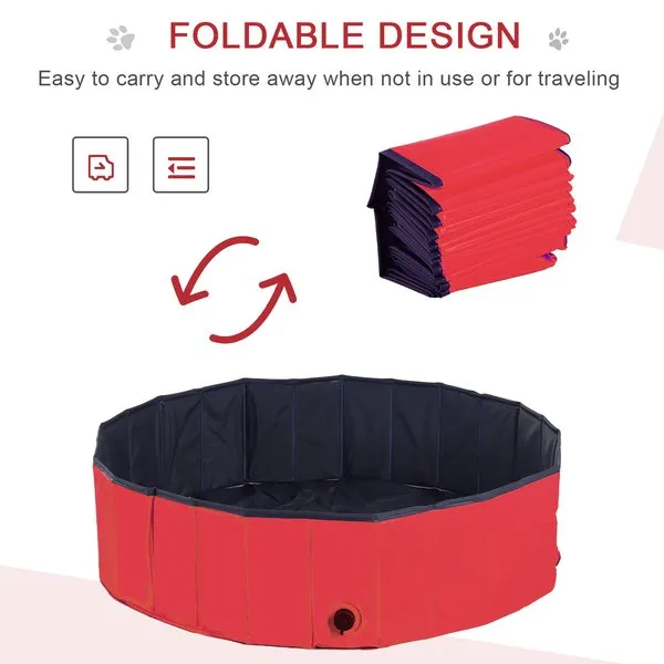 120 Cm Pet Swimming Pool, Foldable - Red