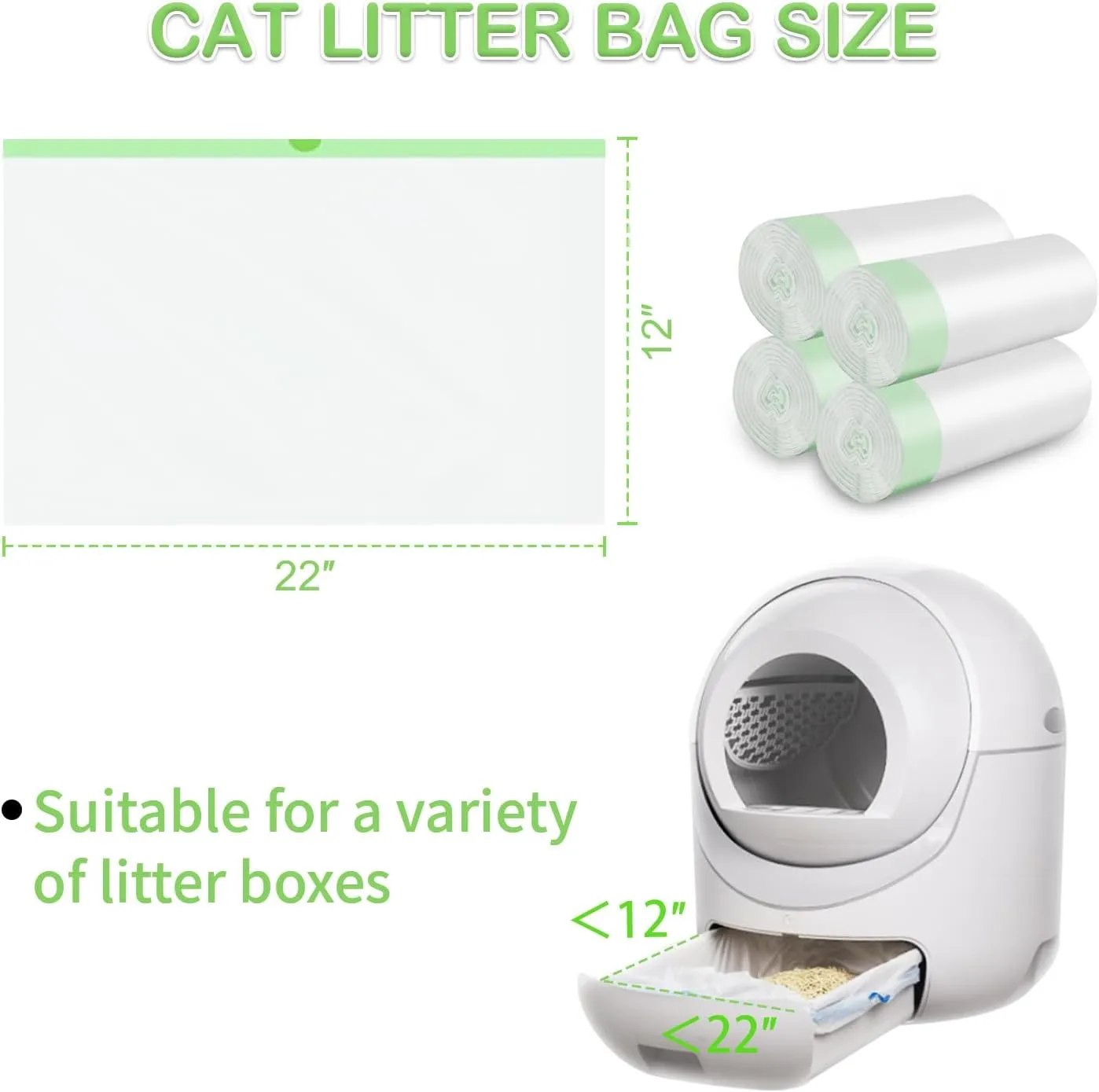 120 count Cat Litter Bags with Drawstring,Cat Litter Liners Durable Pet Cat Pan Liners Extra eplacement Waste Bags -22"" x 12""