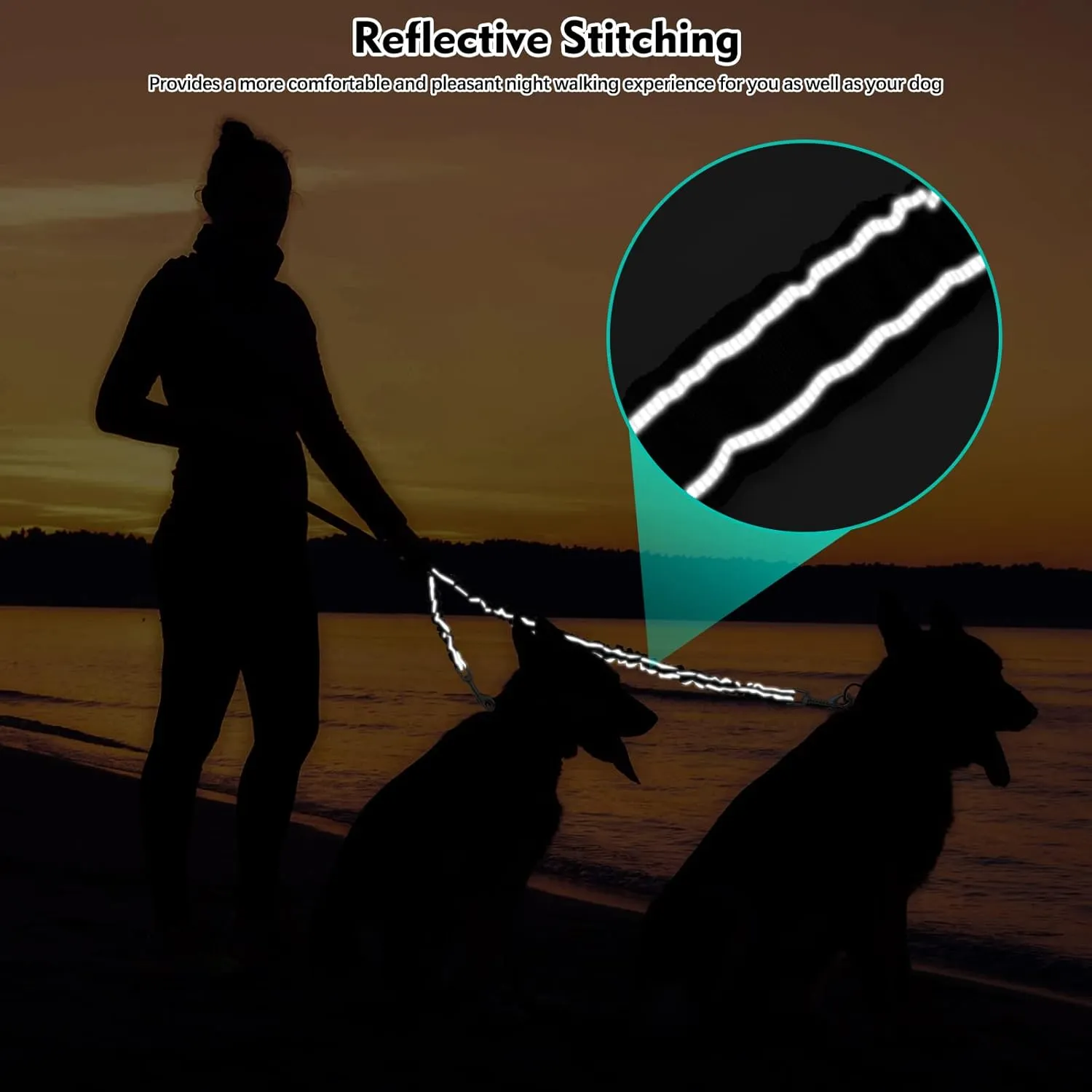 2 Dog Leash, 360 Swivel No Tangle Double Dog Walking & Training Leash, Comfortable Shock Absorbing Reflective Bungee Lead Walk 2 Dogs with Ease