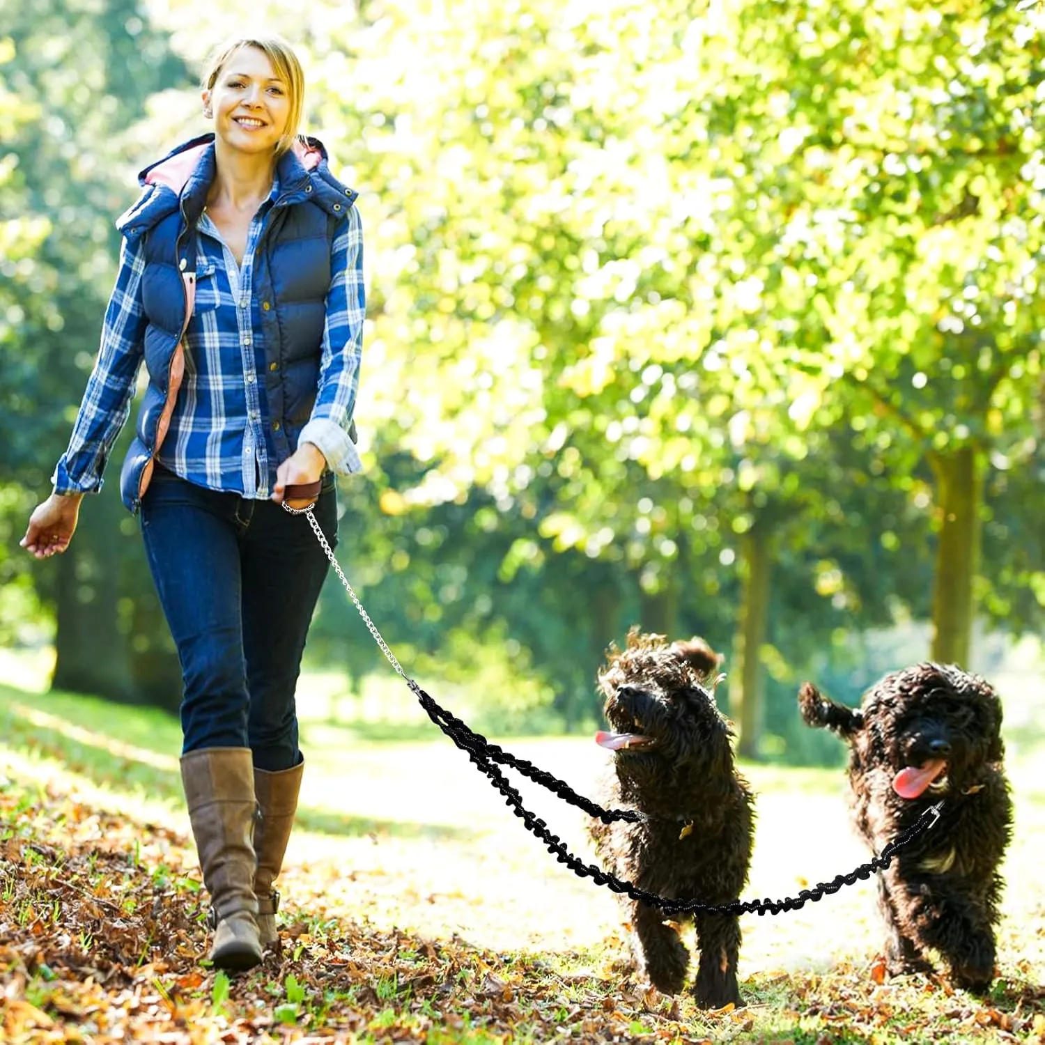 2 Dog Leash, 360 Swivel No Tangle Double Dog Walking & Training Leash, Comfortable Shock Absorbing Reflective Bungee Lead Walk 2 Dogs with Ease