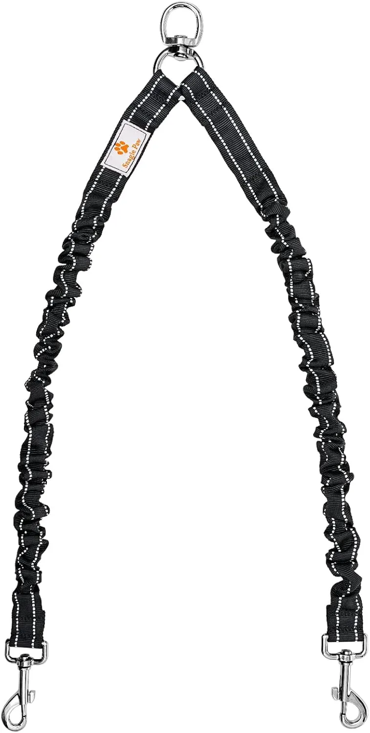 2 Dog Leash, 360 Swivel No Tangle Double Dog Walking & Training Leash, Comfortable Shock Absorbing Reflective Bungee Lead Walk 2 Dogs with Ease