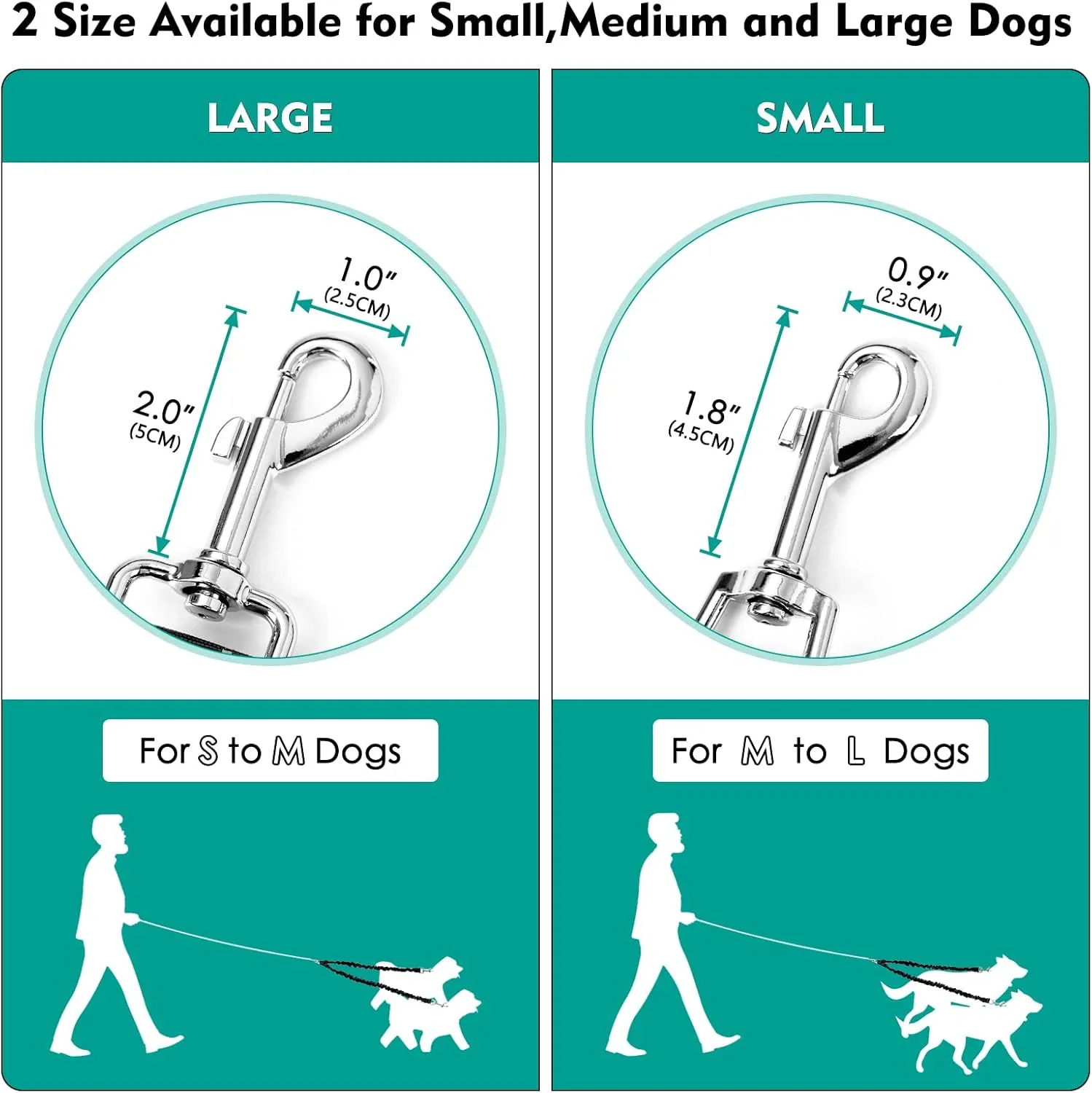 2 Dog Leash, 360 Swivel No Tangle Double Dog Walking & Training Leash, Comfortable Shock Absorbing Reflective Bungee Lead Walk 2 Dogs with Ease
