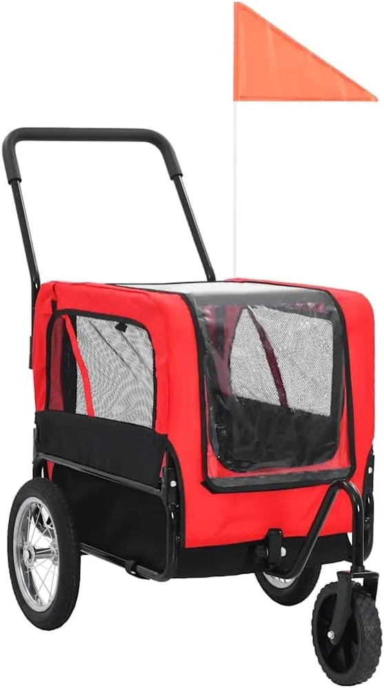 2-in-1 Pet Bike Trailer & Jogging Stroller with 360-Degree Swivel Front Wheel, Red and Black