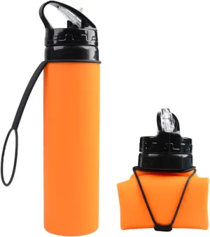 21oz 600ml Silicone Travel Water Bottle, Reusable Water Bottles For School, Collapsible Water Bottles for Traveling, Foldable Sports Water Bottle Squeeze, Travel Essentials(Orange)