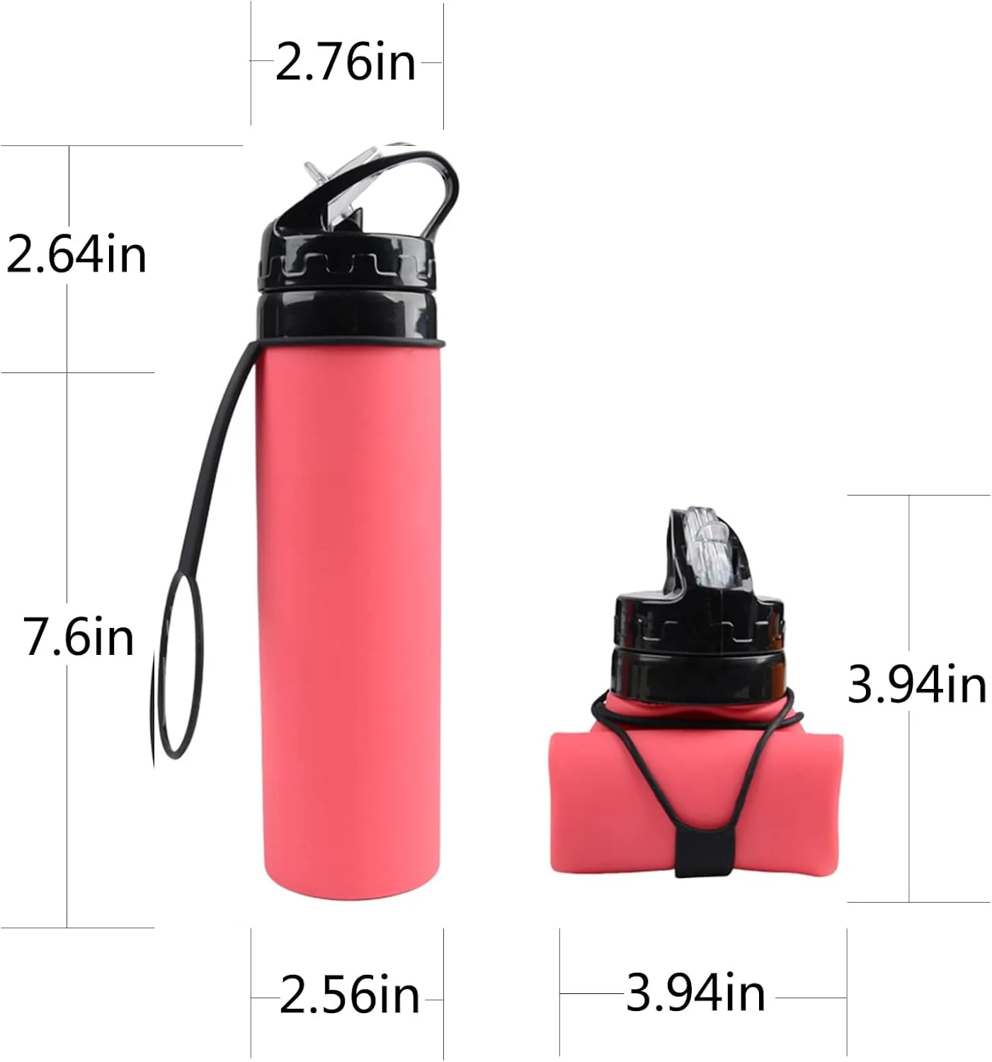 21oz 600ml Silicone Travel Water Bottle, Reusable Water Bottles For School, Collapsible Water Bottles for Traveling, Foldable Sports Water Bottle Squeeze, Travel Essentials(Pink)