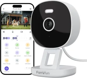 2K Security Camera, Outdoor/Indoor for Home, Pet, Baby, Nanny, IP65 Wterproof Color Night Vision, White Light & Siren, Recording, Motion Detection, Compatible with Alexa,White