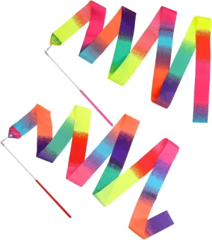2pcs Rhythmic Dance Ribbons, 78.7 Inch Gymnastics Ribbon Dancer Wand Dancing Ribbon Streamers for Kids, Fits Artistic Dancing Gymnastics, Circus Carnival Shows, Baton Stick Twirling