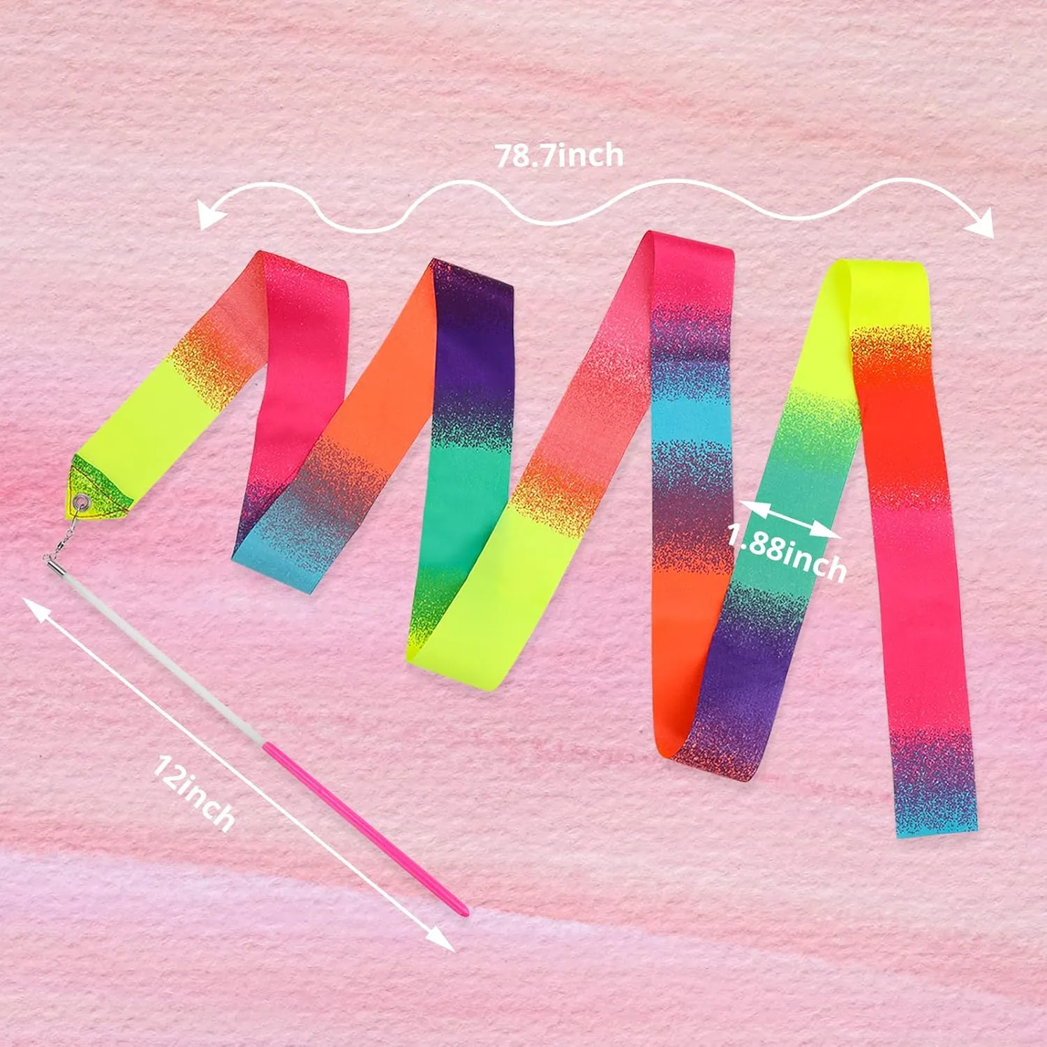 2pcs Rhythmic Dance Ribbons, 78.7 Inch Gymnastics Ribbon Dancer Wand Dancing Ribbon Streamers for Kids, Fits Artistic Dancing Gymnastics, Circus Carnival Shows, Baton Stick Twirling