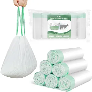 60 Count Cat Litter Box Liners for Drawstring Closure, Heavy Duty Leak-Proof, Tear-Resistant & Odor Control for Self-Cleaning Litter Boxes Fits,M(25.2"x15.7") Green