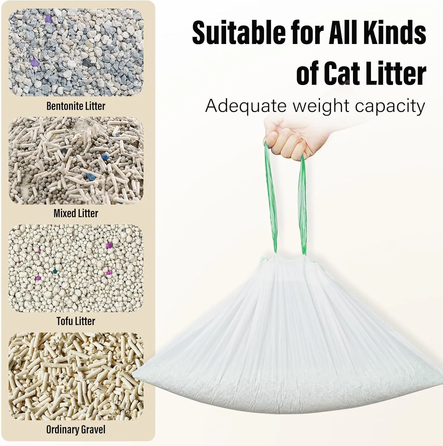 60 Count Cat Litter Box Liners for Drawstring Closure, Heavy Duty Leak-Proof, Tear-Resistant & Odor Control for Self-Cleaning Litter Boxes Fits,M(25.2"x15.7") Green