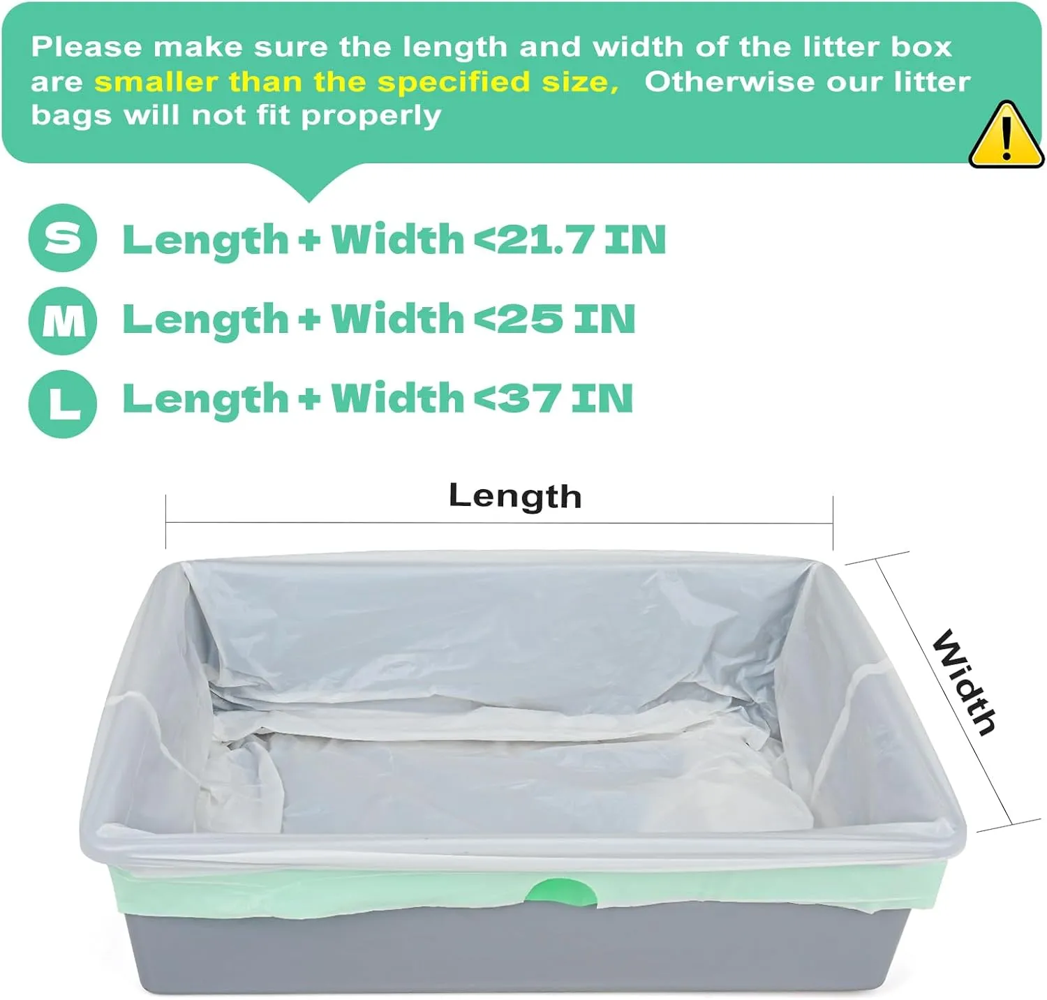 60 Count Cat Litter Box Liners for Drawstring Closure, Heavy Duty Leak-Proof, Tear-Resistant & Odor Control for Self-Cleaning Litter Boxes Fits,M(25.2"x15.7") Green