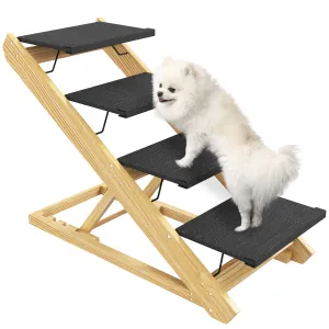 Adjustable Dog Steps Dog Ramp, 4-Step Non-slip Pet Stairs for Large Sized Dogs, Foldable Dog Stairs for Bed Sofa