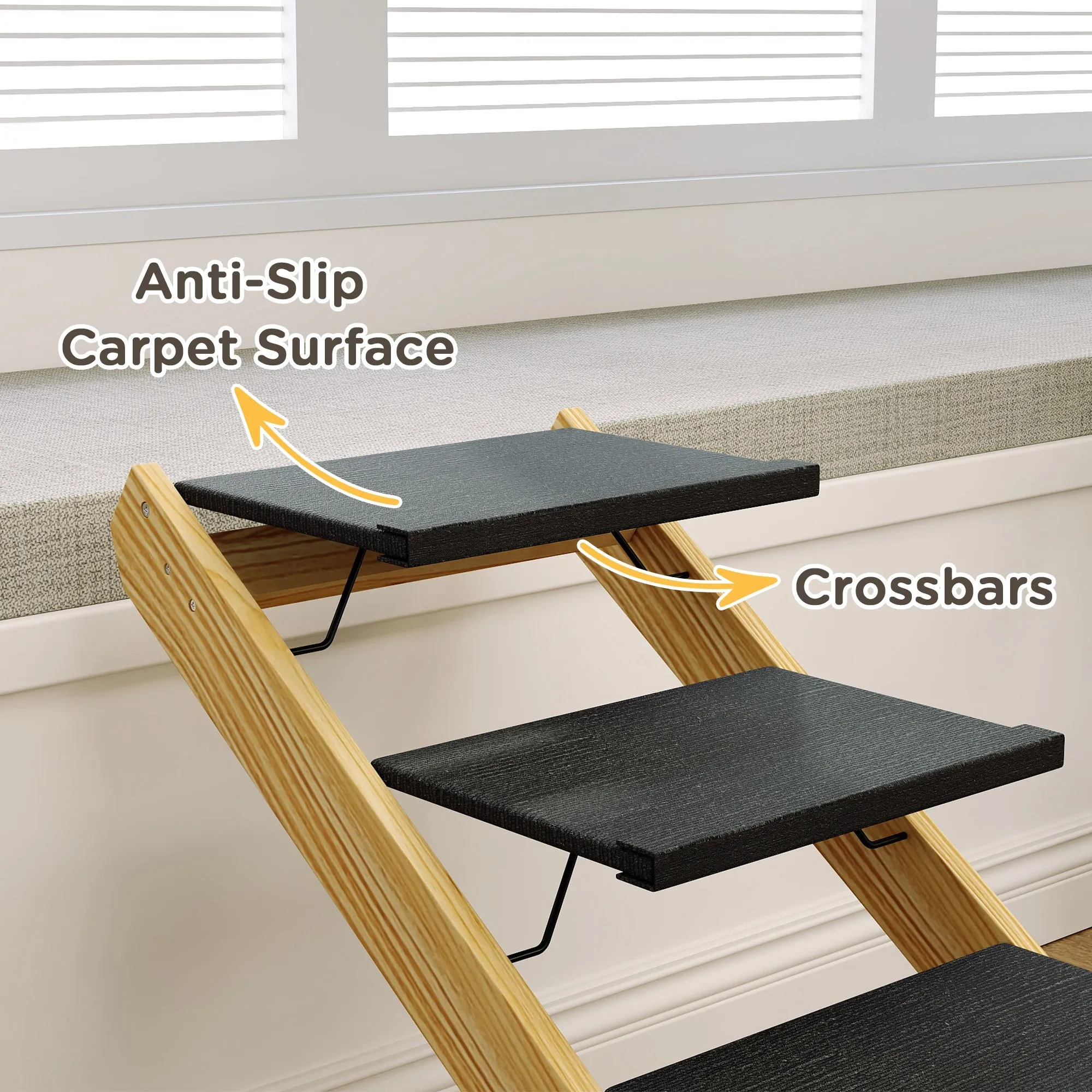 Adjustable Dog Steps Dog Ramp, 4-Step Non-slip Pet Stairs for Large Sized Dogs, Foldable Dog Stairs for Bed Sofa
