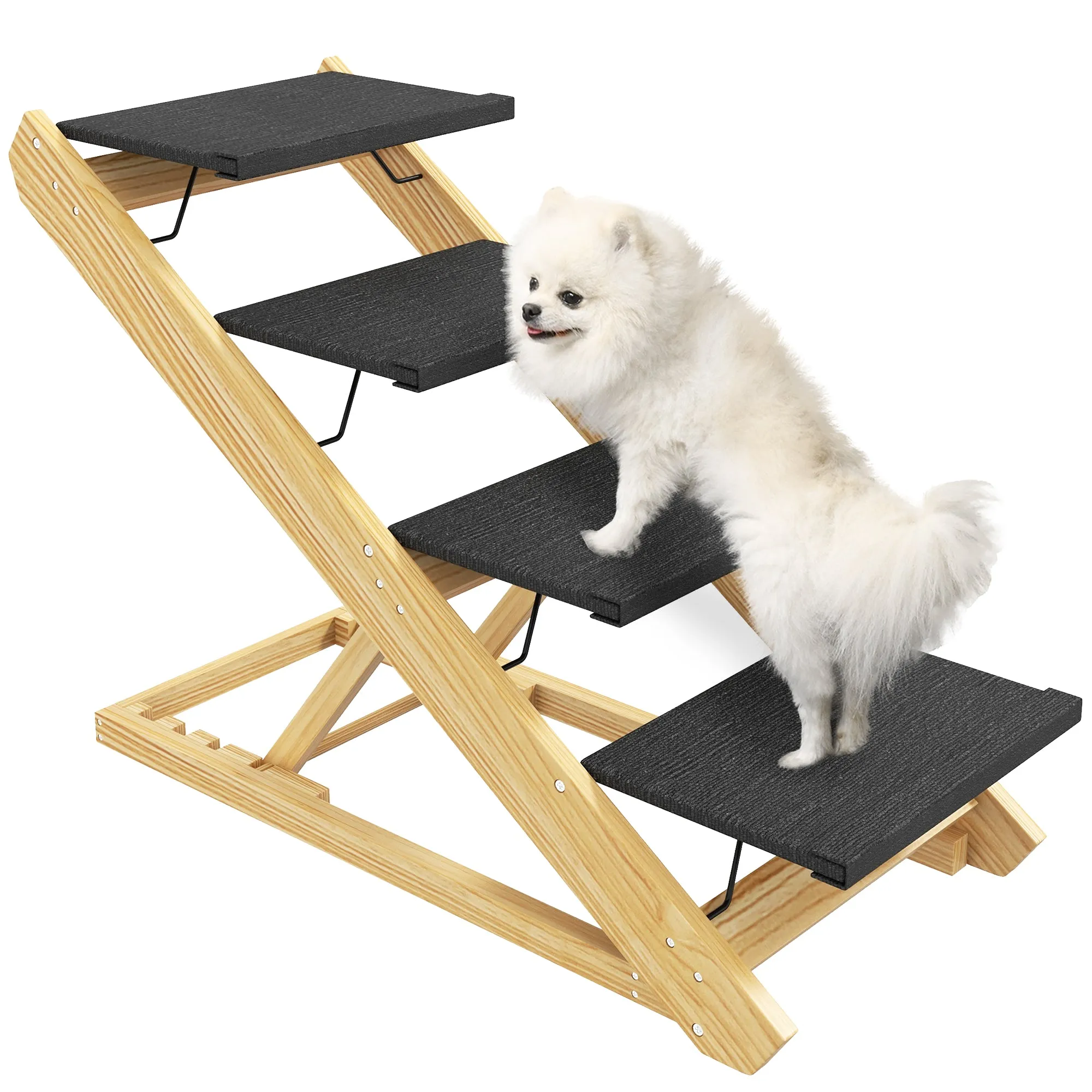 Adjustable Dog Steps Dog Ramp, 4-Step Non-slip Pet Stairs for Large Sized Dogs, Foldable Dog Stairs for Bed Sofa