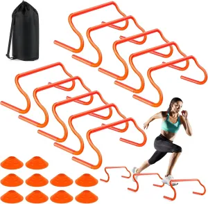 Agility Hurdles Training Equipment - 10 Speed Hurdles and 10 Soccer Cones with Carrying Bag for Soccer, Football, and Track Drills, Ideal for Athletes Speed and Agility Training