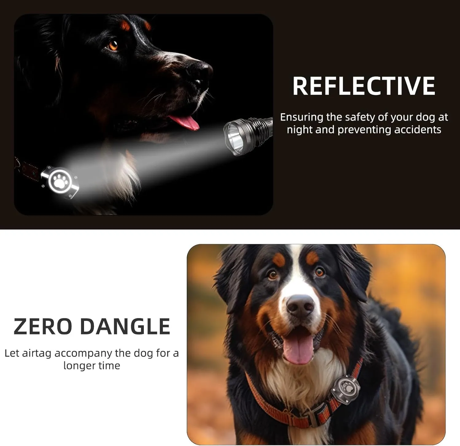 AirTag Dog Collar Holder, 100% Waterproof Air Tag Mount, Pet AirTag Case for Dogs & Cat Collars, Ultra-Durable Dog Collar AirTag Holder - Fits All Width Collars (Reflective,2 Pack)