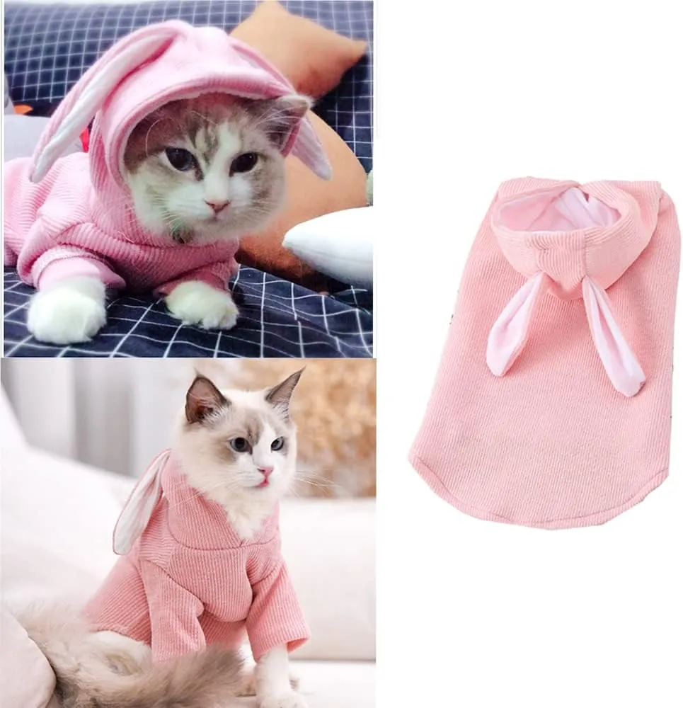 ANIAC Dog Hoodies Sweatshirt with Bunny Ears Spring Puppy Clothes for Small Dog Girl Boy Soft Doggy Sweater Cat Apparel Pet Clothing for Kitten Pomeranian Chihuahua (Large, Pink)