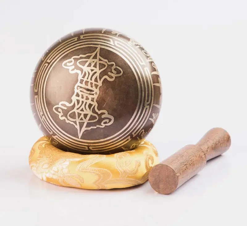 Antique Tibetan Singing Bowl Yoga Buddhist Symbol Etched
