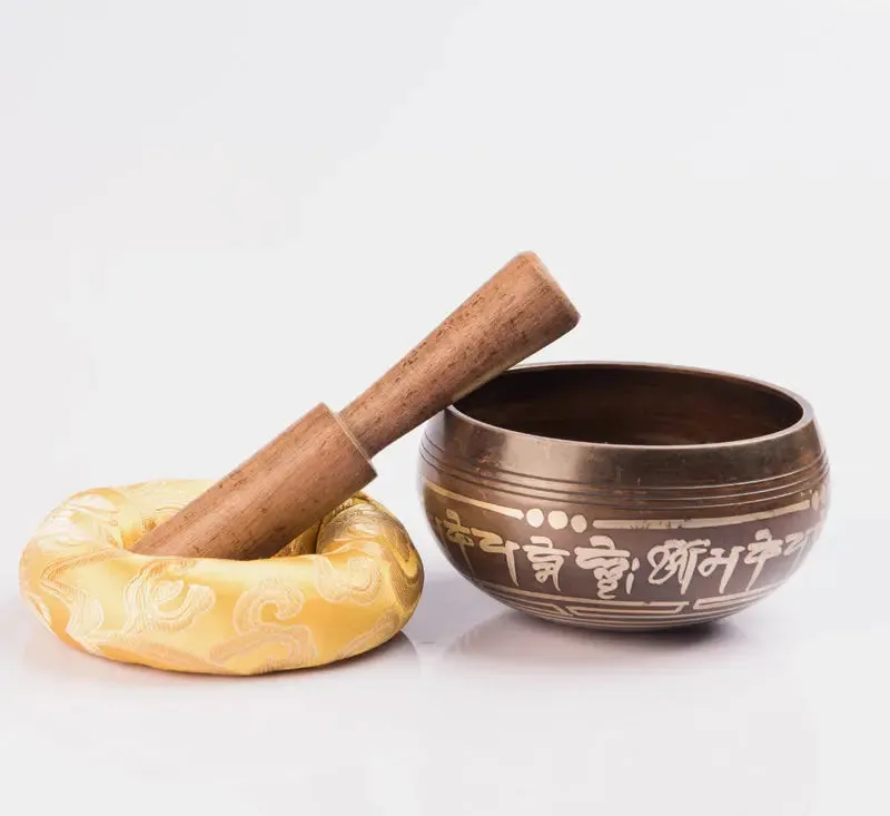 Antique Tibetan Singing Bowl Yoga Buddhist Symbol Etched