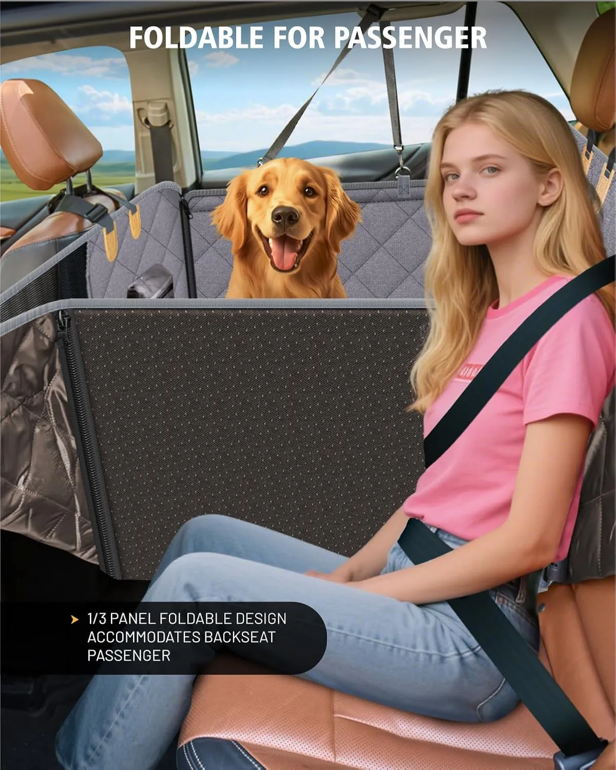Back Seat Extender for Dog, Waterproof Dog Car Seat Cover for Back Seat, Hard Bottom Car Seat Cover, Large-Space Hammock for Car Truck SUV, Pet Seat Cover Holds 450lbs(Grey)