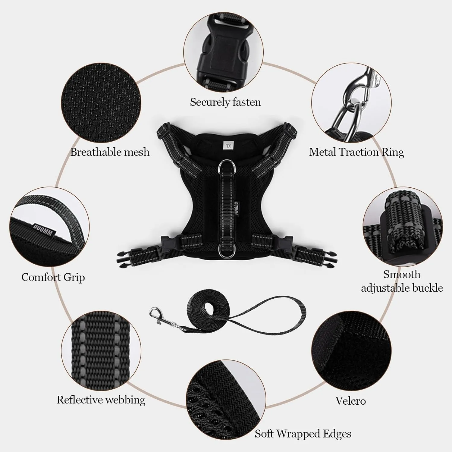 Black Cat Tactical Breastplate and Leash, Anti-Escape Adjustable Soft Mesh Cat Leash and Breastplate Set for All Types of Cats Vests (Black,L,11-16.5lb)