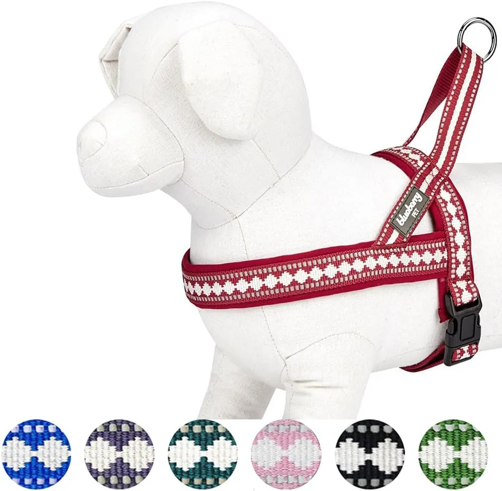 Blueberry Pet 4 Colors Soft & Comfy 3M Reflective Jacquard Padded Dog Harness, Chest Girth 16.5" - 21", Marsala Red, Small, Adjustable Harnesses for Dogs