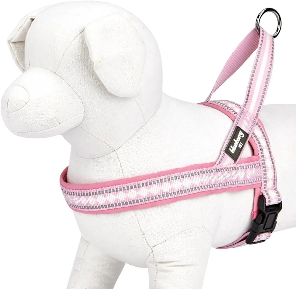 Blueberry Pet 4 Colors Soft & Comfy 3M Reflective Jacquard Padded Dog Harness, Chest Girth 20.5" - 26", Pink, Medium, Adjustable Harnesses for Dogs