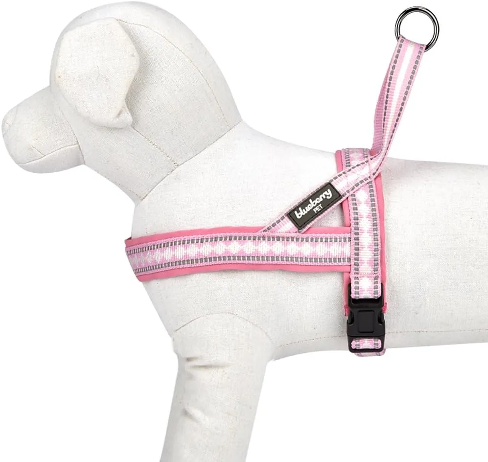 Blueberry Pet 4 Colors Soft & Comfy 3M Reflective Jacquard Padded Dog Harness, Chest Girth 20.5" - 26", Pink, Medium, Adjustable Harnesses for Dogs