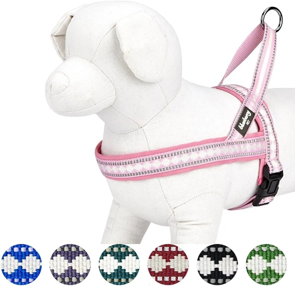Blueberry Pet 4 Colors Soft & Comfy 3M Reflective Jacquard Padded Dog Harness, Chest Girth 20.5" - 26", Pink, Medium, Adjustable Harnesses for Dogs