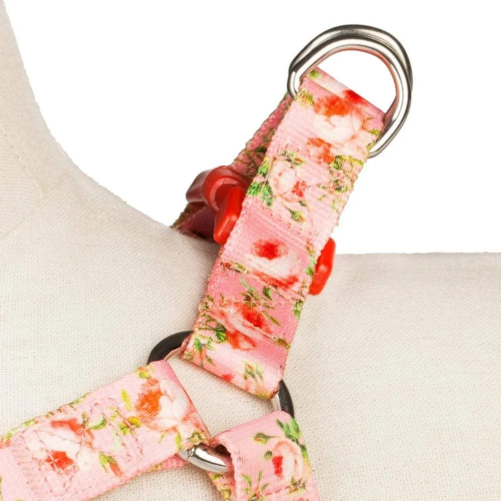 Blueberry Pet 9 Patterns Step-in Spring Scent Inspired Floral Rose Baby Pink Dog Harness, Chest Girth 20" - 26", Medium, Adjustable Harnesses for Dogs