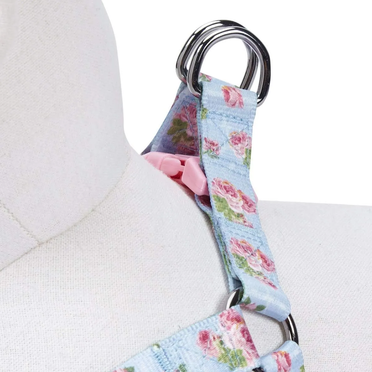 Blueberry Pet 9 Patterns Step-in Spring Scent Inspired Rose Blossom Floral Print Pastel Blue Dog Harness, Chest Girth 26" - 39", Large, Adjustable Harnesses for Dogs