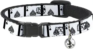 Buckle-Down Ace of Spades, Breakaway Cat Collar with Bell, Plastic Clip, Easy Adjustable, 8.5 to 12"-0.5" Wide