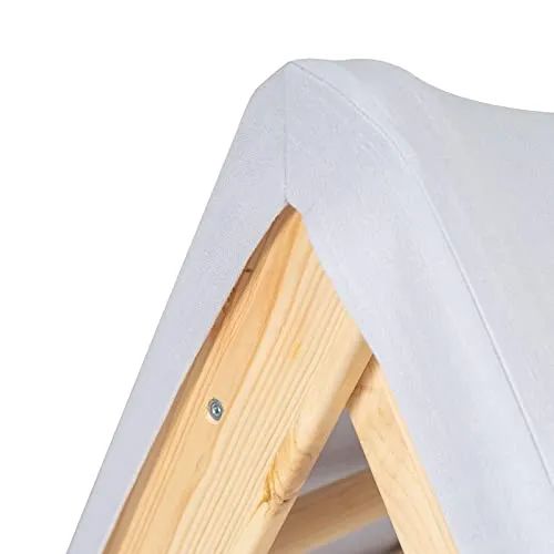 Climbing triangle house with foldable 59x61cm indoor climbing frame for toddler room, linen, cotton (nature/grey blue)