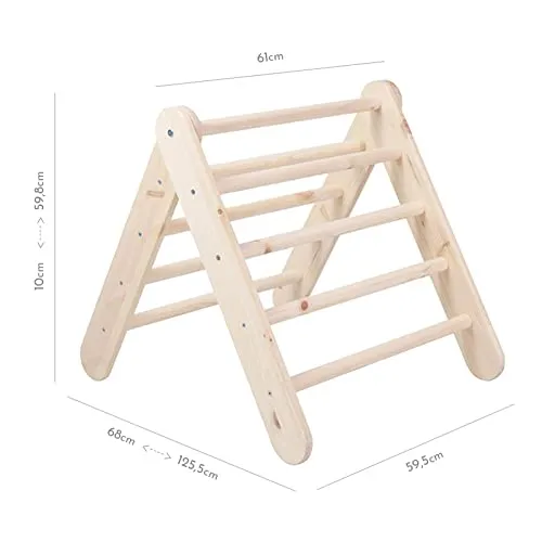 Climbing triangle house with foldable 59x61cm indoor climbing frame for toddler room, linen, cotton (nature/grey blue)