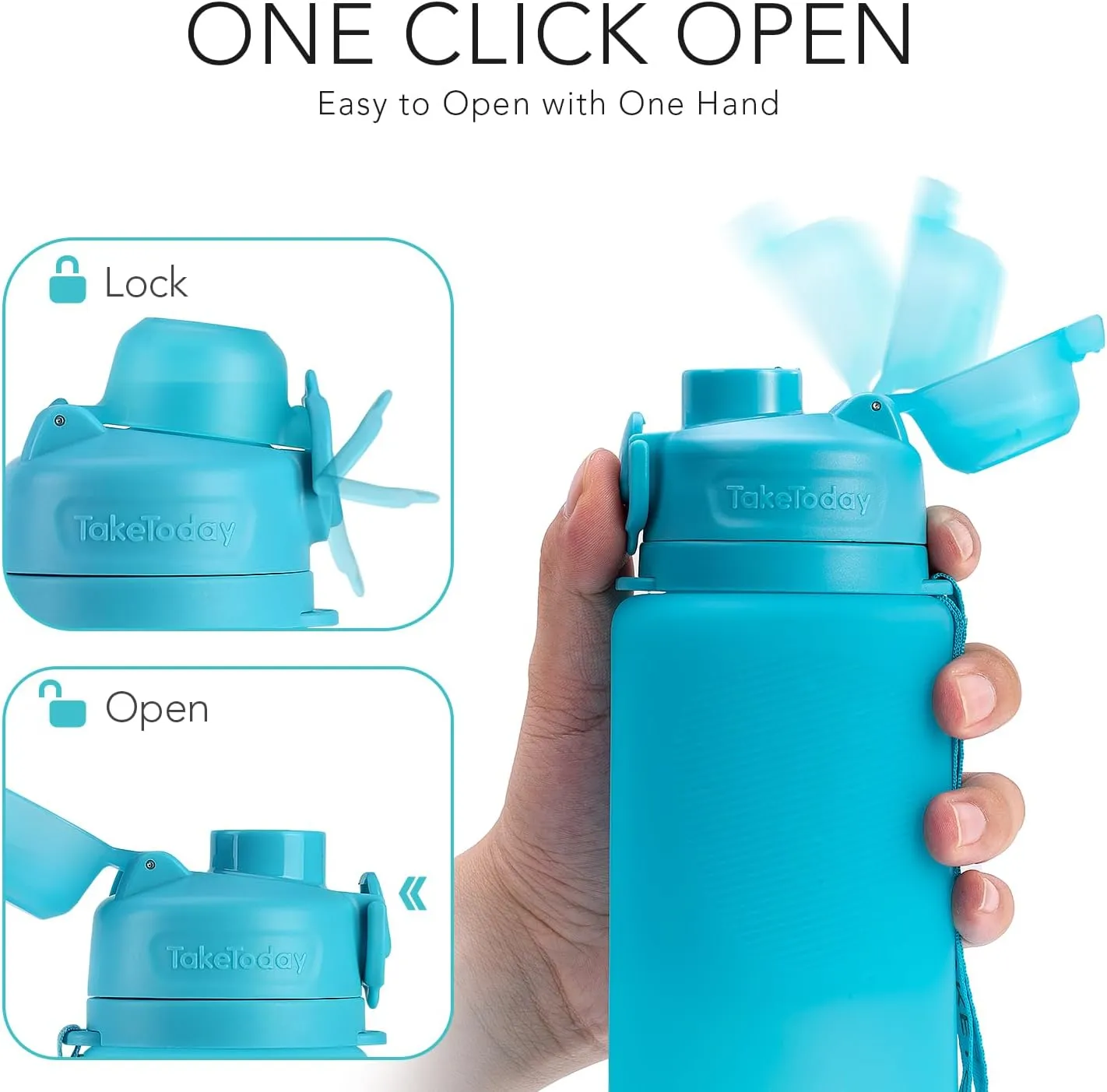 Collapsible 32oz Silicone Water Bottles, Foldable Travel Bottle with Strap, BPA Free, Leakproof for Hiking, International Travel, Outdoors(Blue)