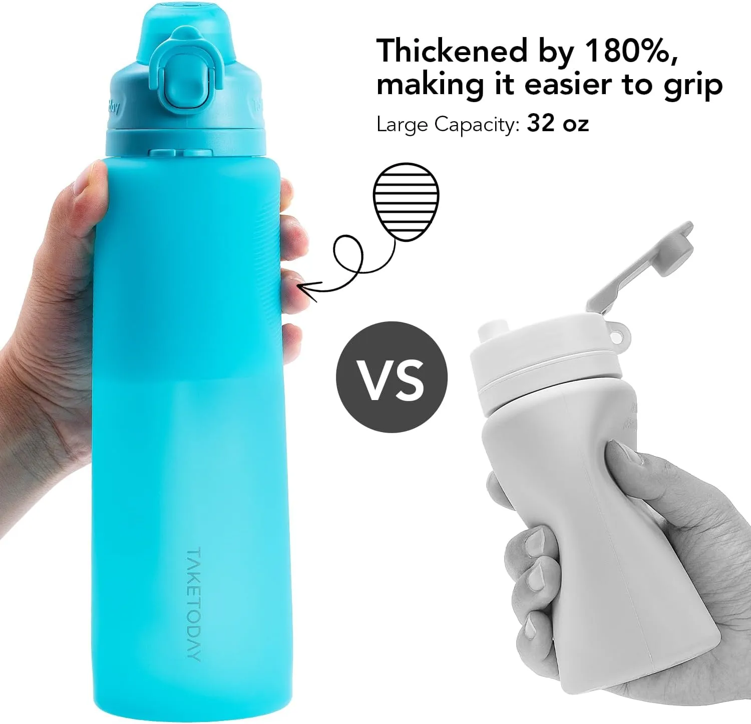Collapsible 32oz Silicone Water Bottles, Foldable Travel Bottle with Strap, BPA Free, Leakproof for Hiking, International Travel, Outdoors(Blue)