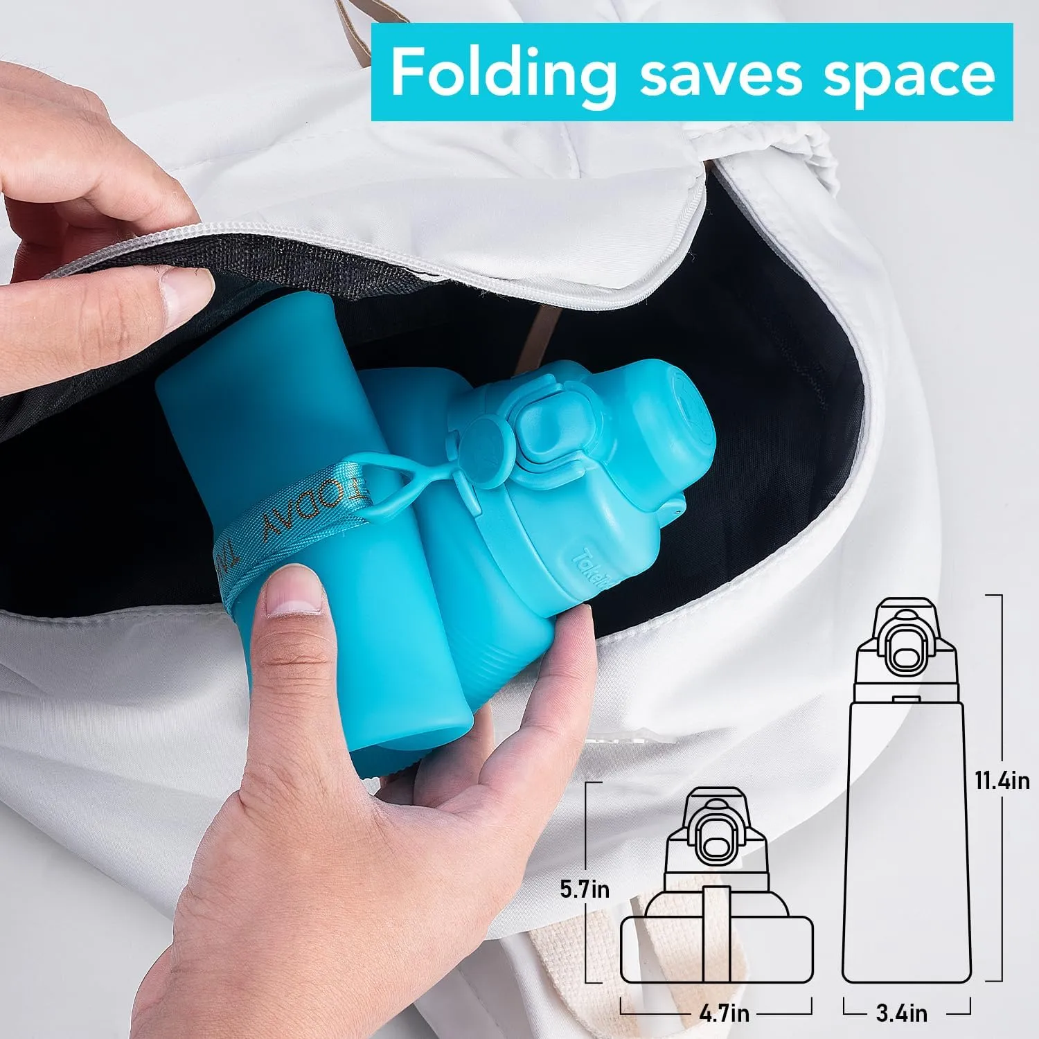Collapsible 32oz Silicone Water Bottles, Foldable Travel Bottle with Strap, BPA Free, Leakproof for Hiking, International Travel, Outdoors(Blue)