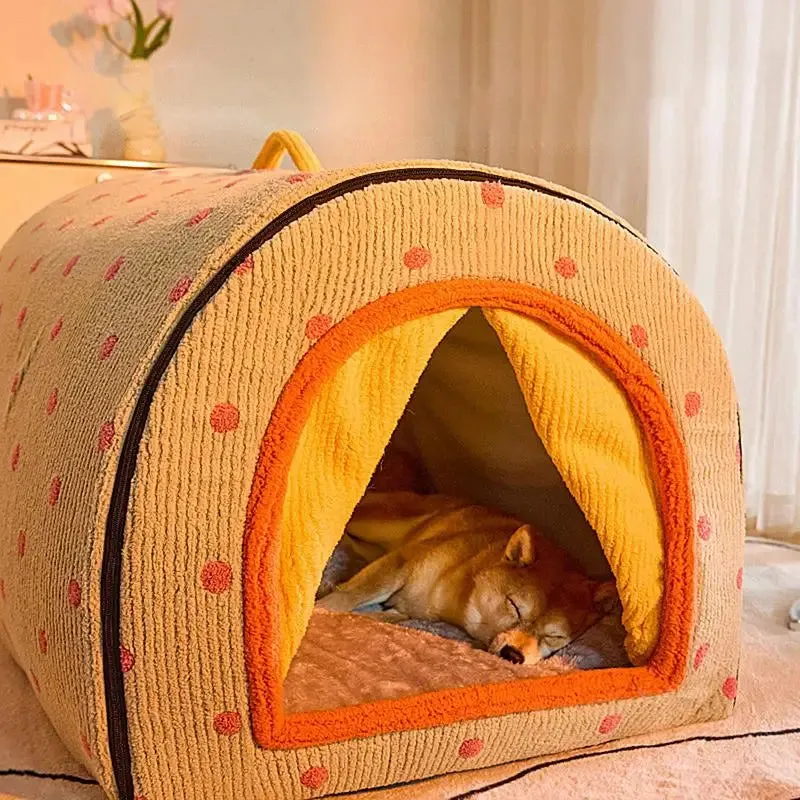 Cozy Dog Semi-Arc Winter Cave Enclosed Washable & Foldable Cat House Bed