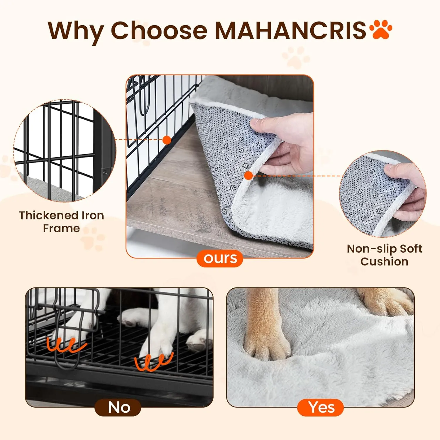 Dog Crate Furniture with Cushion, Wooden Dog Kennel with Double Doors, Heavy Duty Dog Cage for Small/Medium/Large Dogs, Indoor Dog House End Table, 31.5" L, Greige DCHG0701
