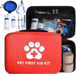 Dog First Aid Kit - Emergency Supplies for Dogs & Cats - Medical Essentials for Home, Camping, Car, RV, Travel, Road Trip
