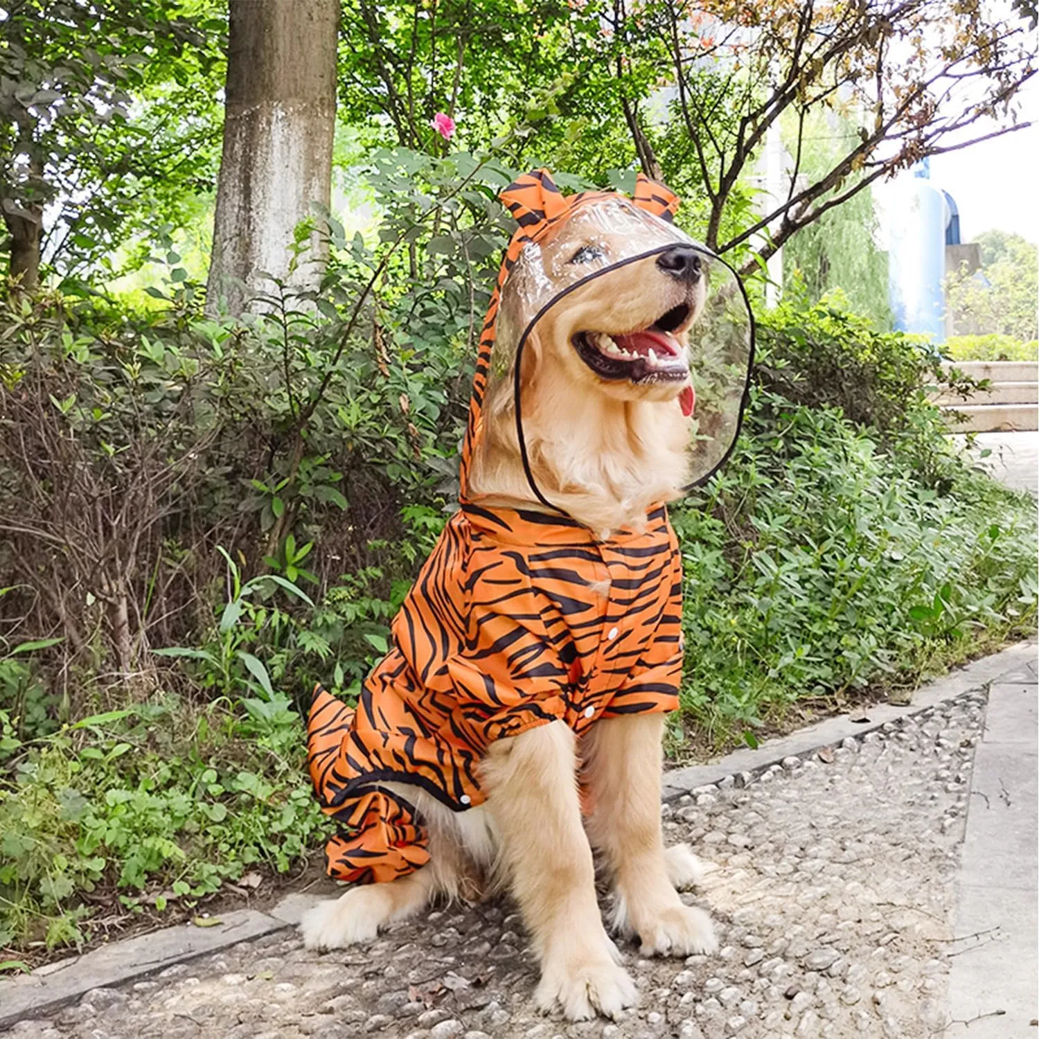 Dog Raincoat, Tail Protect Legs Cover Tiger Cosplay Raincoat Costume Cute Animals Pattern Raincoat Jacket for Medium Large Dogs 4XL