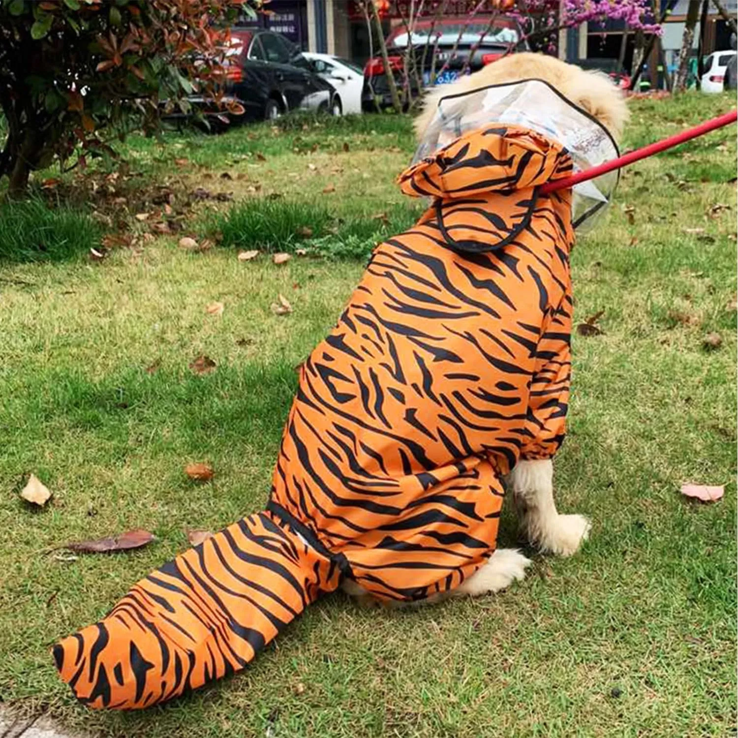 Dog Raincoat, Tail Protect Legs Cover Tiger Cosplay Raincoat Costume Cute Animals Pattern Raincoat Jacket for Medium Large Dogs 4XL