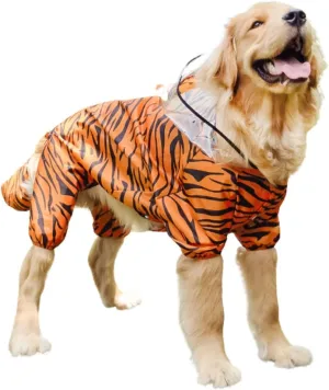 Dog Raincoat, Tail Protect Legs Cover Tiger Cosplay Raincoat Costume Cute Animals Pattern Raincoat Jacket for Medium Large Dogs 4XL