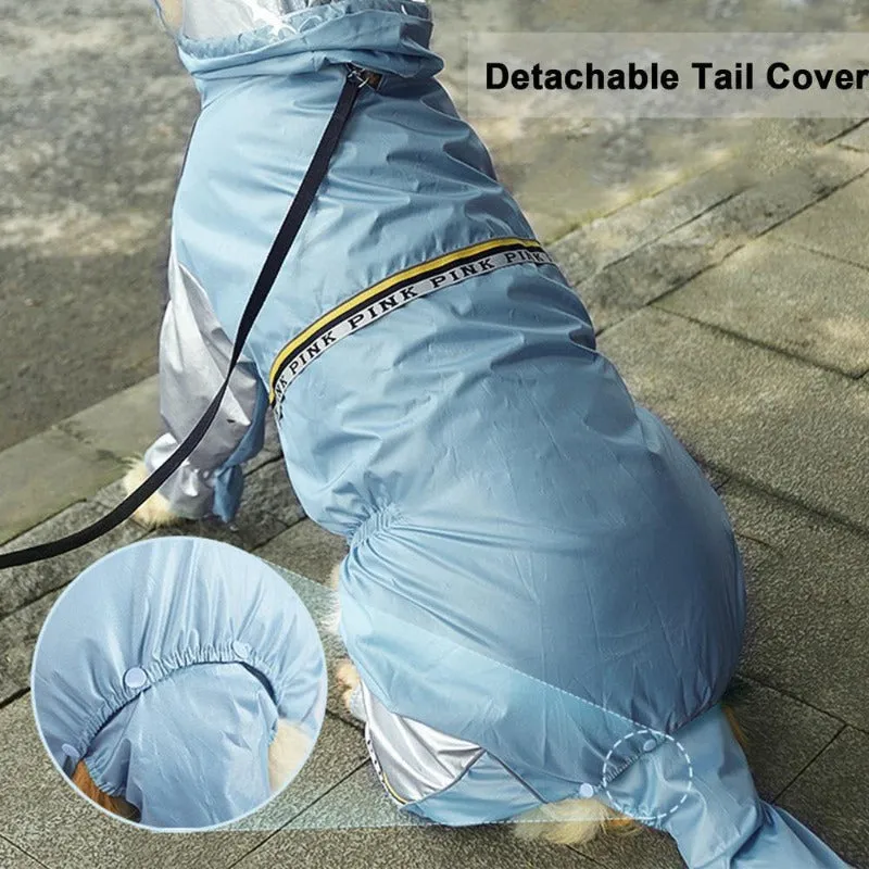 Dog Raincoat With Tail Jumpsuit Raincoat With Reflective Strips