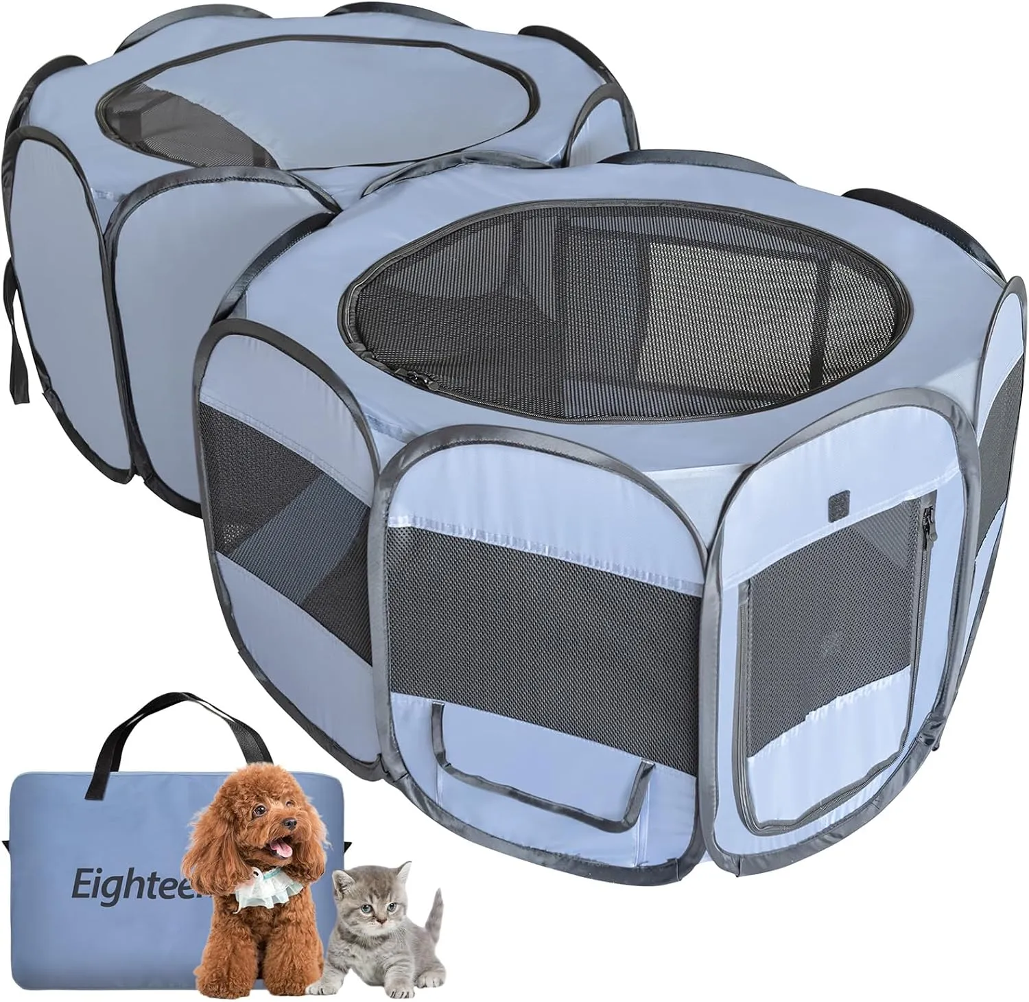 EighteenTek 2-in-1 Pop up Pet Playpen, Assembly-Free, with Leakproof Pet Pee Pads,Portable Foldable Dog Tent Enclosure Indoor Outdoors Cats Puppy Kittens Small Animals Crates (S, 58" Lx29 Wx17 H)